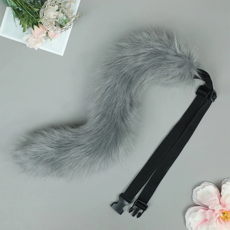 12 Colors 55CM Faux Fur Cat Tail Anime Cosplay Costume Props Furry Fox Wolf Dog Tail Fursuit Plush Tail with Adjustable Belt