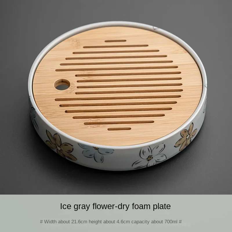 Underglaze Japanese Cherry Blossom Bamboo Tea Table Ice Gray Manhua Ceramic Tea Tray Kung Fu Tea Set Service Tray