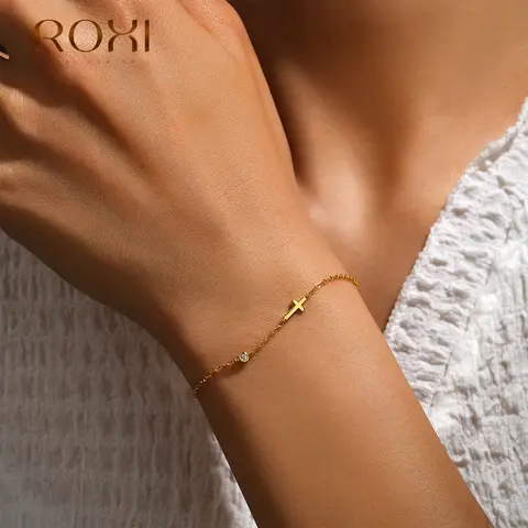 ROXI 925 스털링 실버 펑크 크로스 팔찌 여성용 파티 거리 20cm 팔찌 Pulseras Plata 18k 골드/실버 컬러 쥬얼리