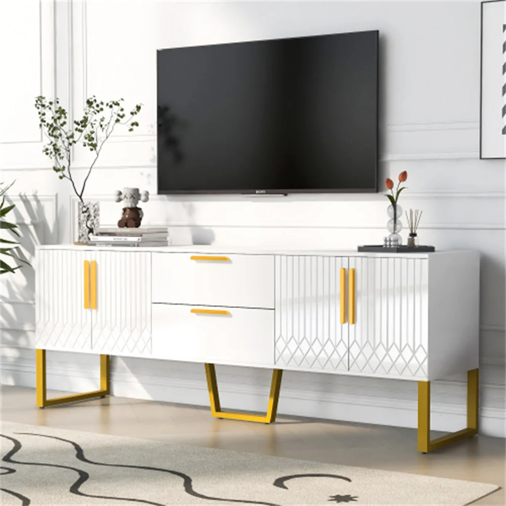 Modern TV Stand for TVs up to 75 Inches, Storage Cabinet with Drawers and Cabinets