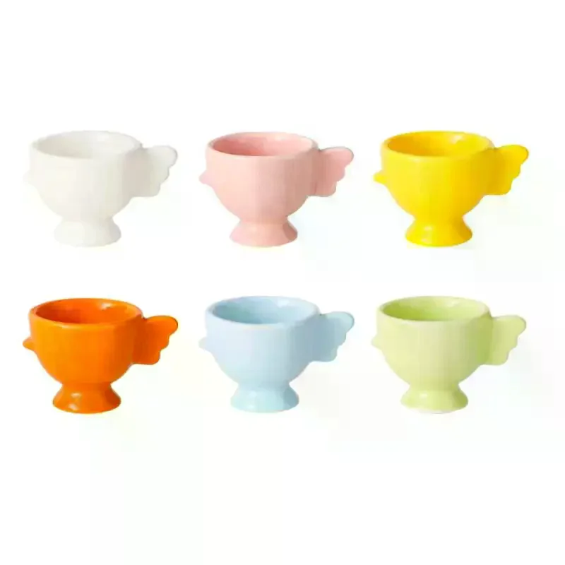 Egg Cup Heightened Base Solid Color Non-Slip Handle Good Grip Makeup Sponge Holder Mini Breakfast Ceramic Egg Holder Dining Room view 4