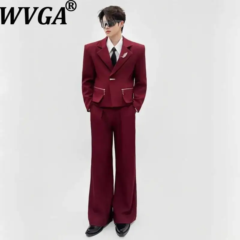 WVGA Spring Autumn New Men Elegant Luxurious Short Blazer Niche Original Design Slightly Flared Pants Two Pieces Sets Ins W25997
