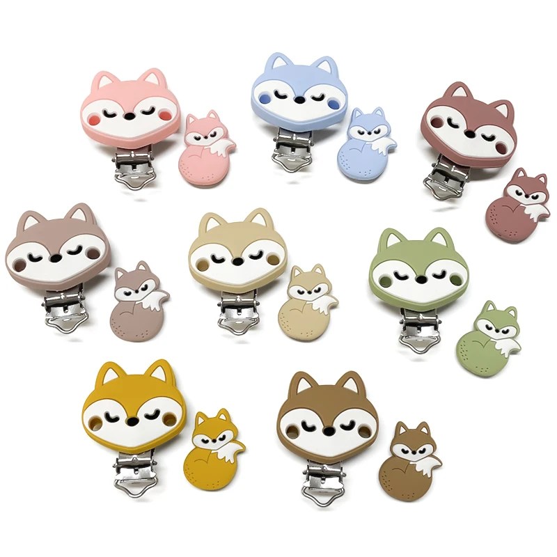 2 Stück/Set Neue Cartoon-Silikon-Fuchs-Schnullerclips Baby-Perlen DIY Schnullerketten-Zubehör