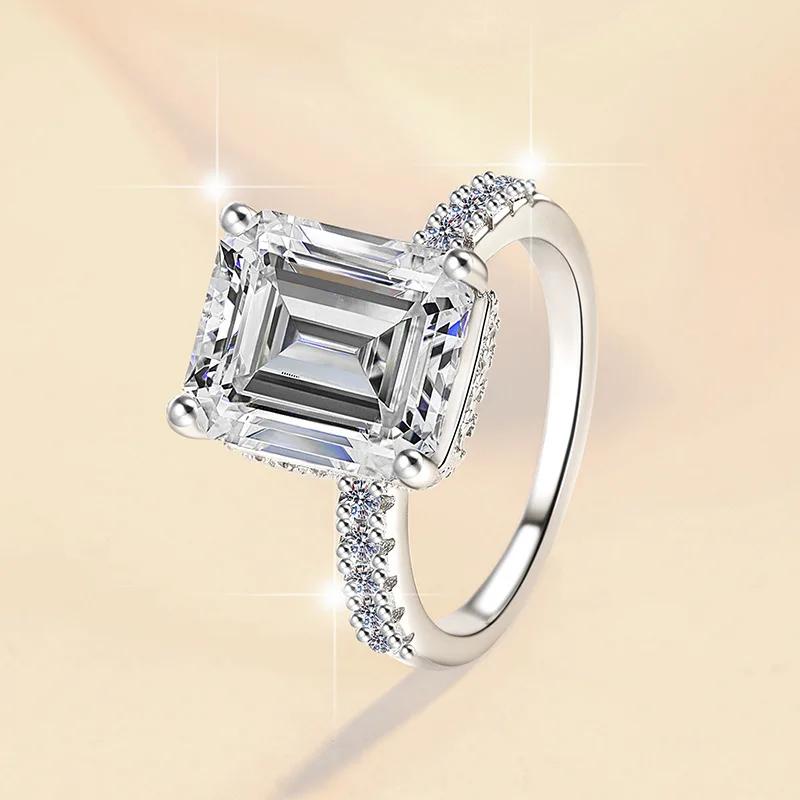 S925 Sterling Silver Sugar Cube Moissanite Ring Grandmother Cut Classic Fashion Versatile Luxury Ladies Ring