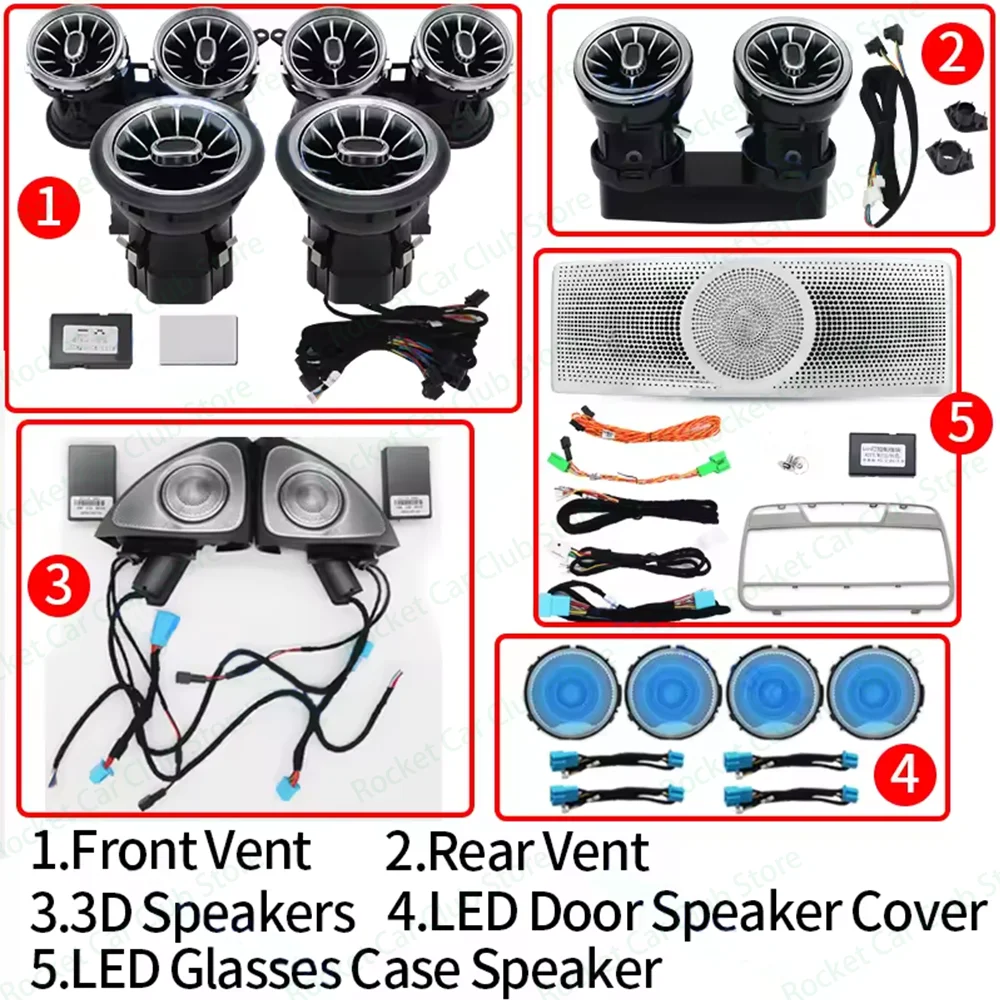 

64 Colour LED Ambient LightAir Vents 3D 4D Rotate Tweeter Speaker Decorative Lamp For Mercedes Benz W213 W238 E53 E63 Coupe Car
