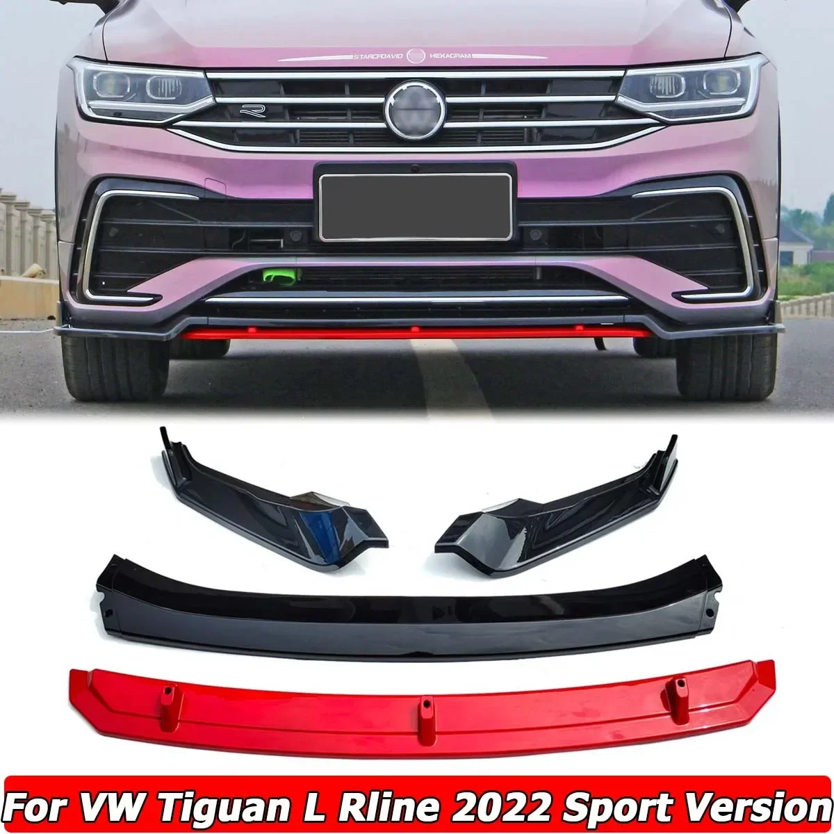 4PCS Front Bumper Lip Spoiler Side Splitter Body Kit Guards For VOLKSWAGEN VW Tiguan L Rline 2022 Sport Version Car Accessories