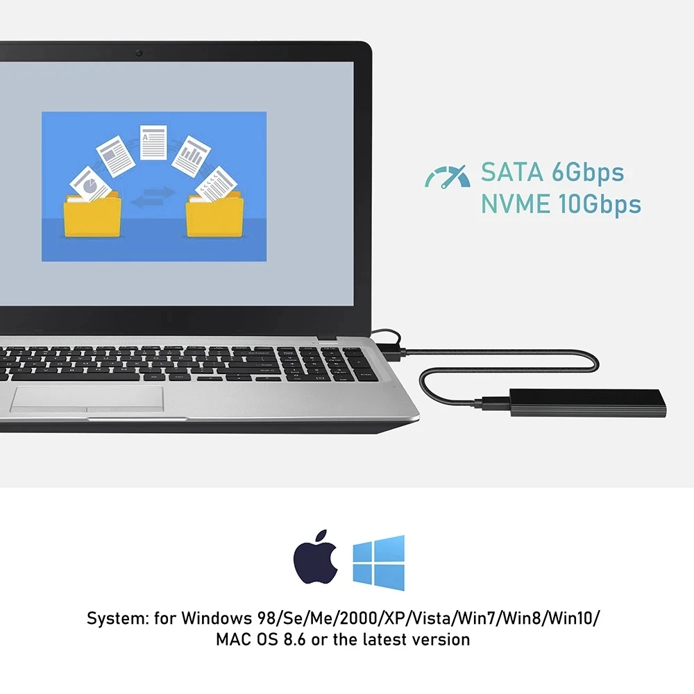 Carcasa M2 SSD protocolo Dual M.2 SATA NVME a adaptador USB 10Gbps USB3.1 Gen2 USB C caja externa compatible con 2230-2280 M.2 SSD