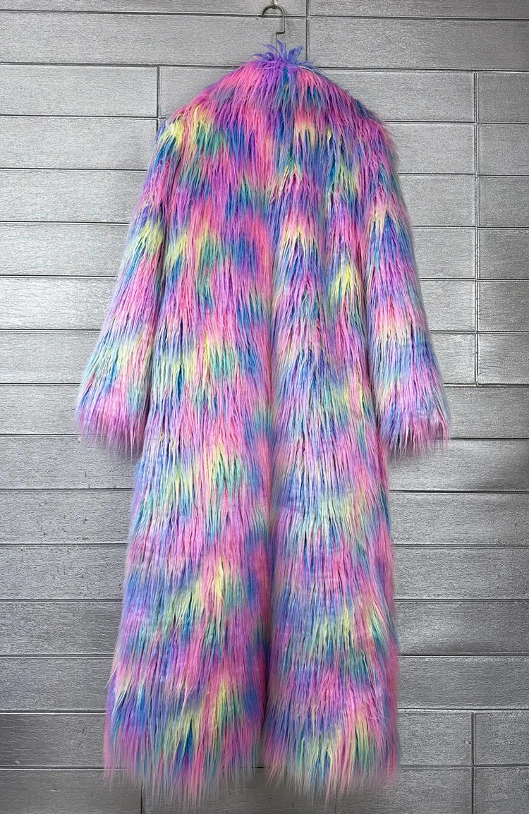 DEAT 2026 Winter New Items Imitation Colorful Long Coat For Women Faux Fur Suit Collar Long Sleeve Trench Jacket Female 11A05577