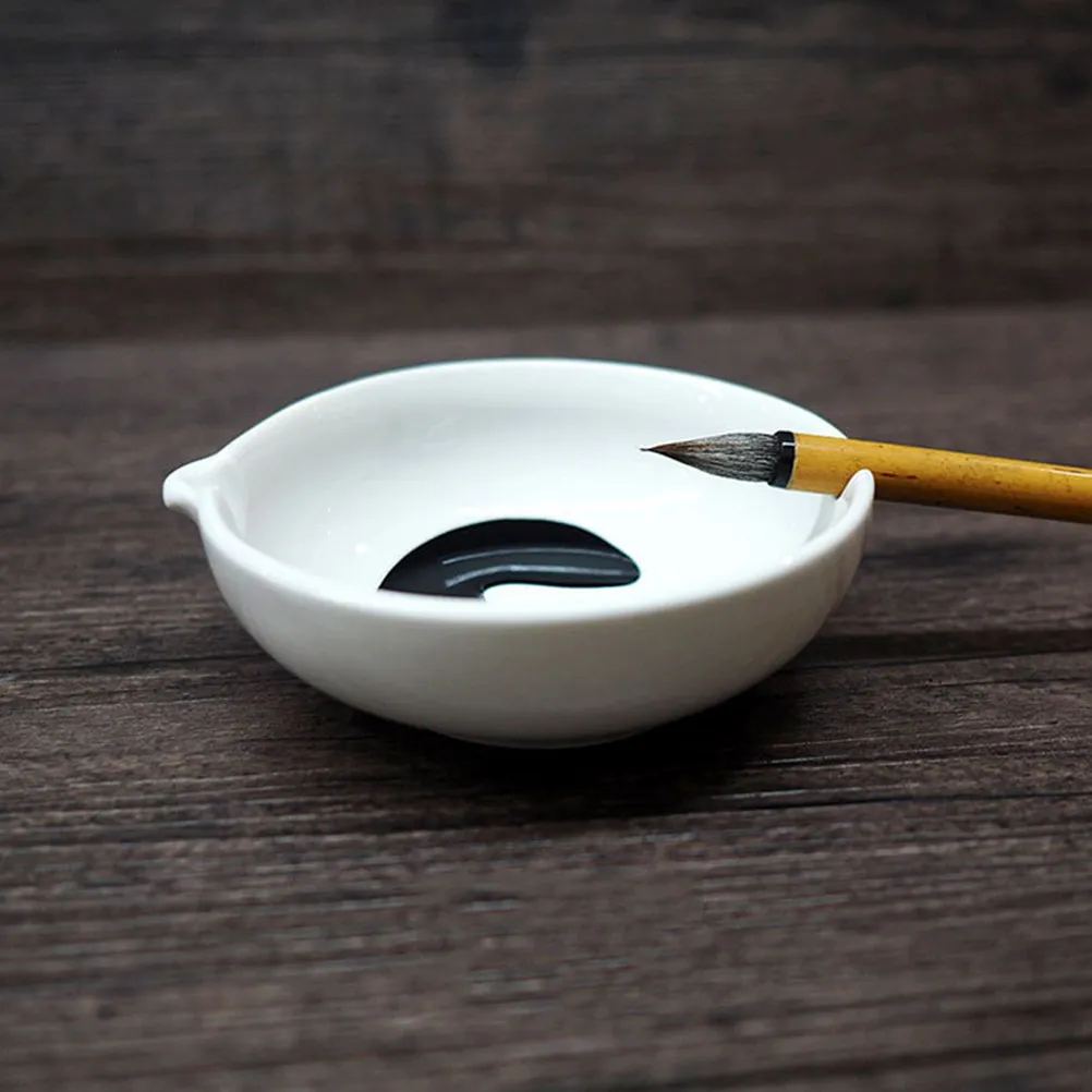 High Grade Ceramic Ink Dish Calligraphy Inkwell Brush Washing Plate Desktop Pen Rest Study Room Dipping Bowl Painting Sauce Cup