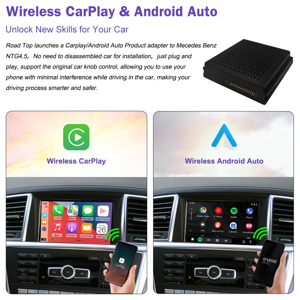 Road Top Wireless Carplay for Mercedes Benz ML GL W166 NTG4.5 Plug And Play Android Auto Airplay Mirror Link USB Video Cameras