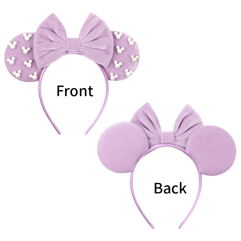 Pearls 3.3"Mouse Ears Headband 5‘’ Velvet Bow Hairband For Girls Festival Party Cosplay DIY Hair Accessories Women Gifts image 2