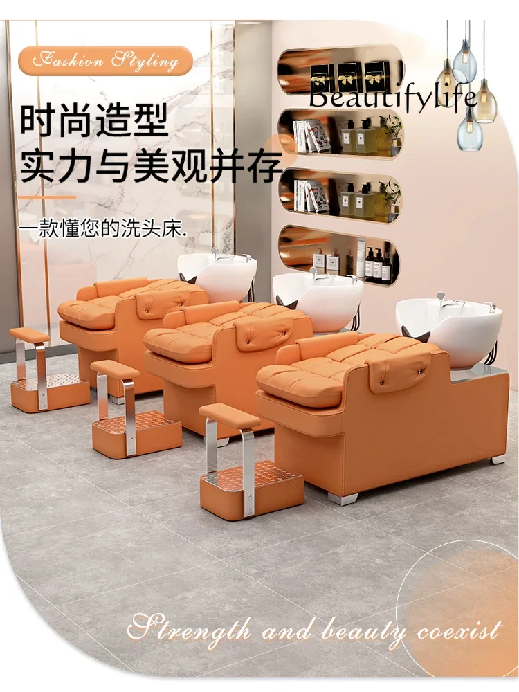 Barber Shop Lying Half High-End Shampoo Chair Hair Salon for Hair Salon Ceramic Flushing Bed