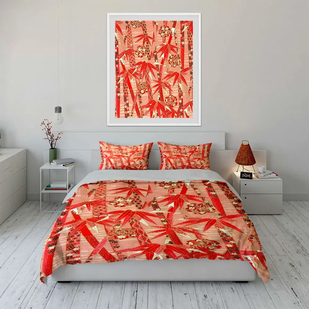 Japanese Bamboo Pattern Decor Multiple sizes kid's and adults' bedroom Exquisite 3PC bedding set, gift
