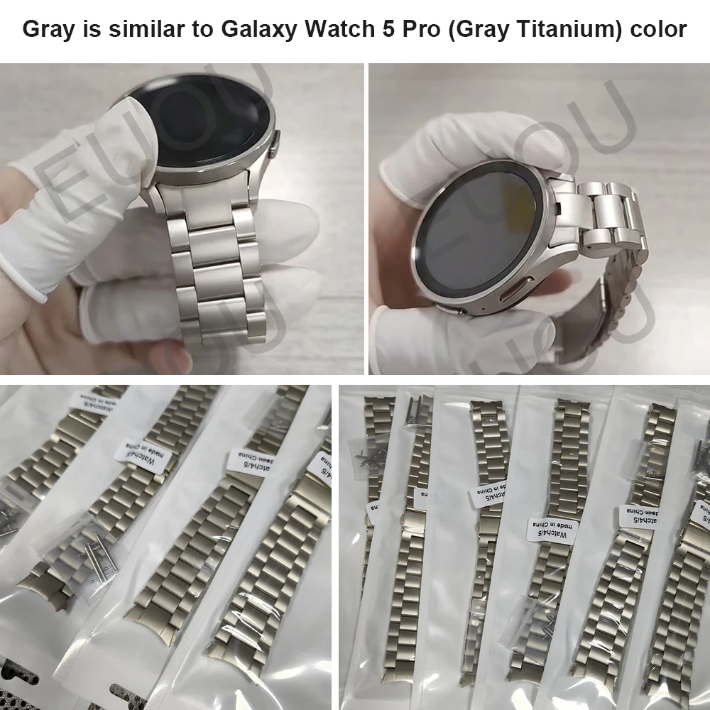 Pulseira de metal para samsung galaxy watch 5 pro 45mm/watch5 44mm 40mm/4 clássico 46mm 42mm sem lacunas pulseira de aço (titânio cinza)