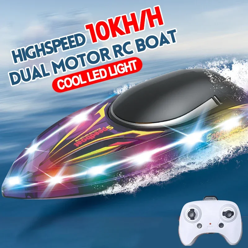 JJRC LED Rc Boat 2.4G Remote Control Competitive Ship 10Km/h Racing Boats Waterproof Outdoor Pool Water Games Speedboat Toys Boy