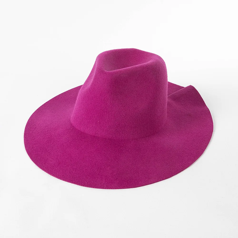 Autumn Winter New Fashion Casual Leather Rivet Pleated Tail Woolen Fedora Outdoor Warm Internet Celebrity Hat