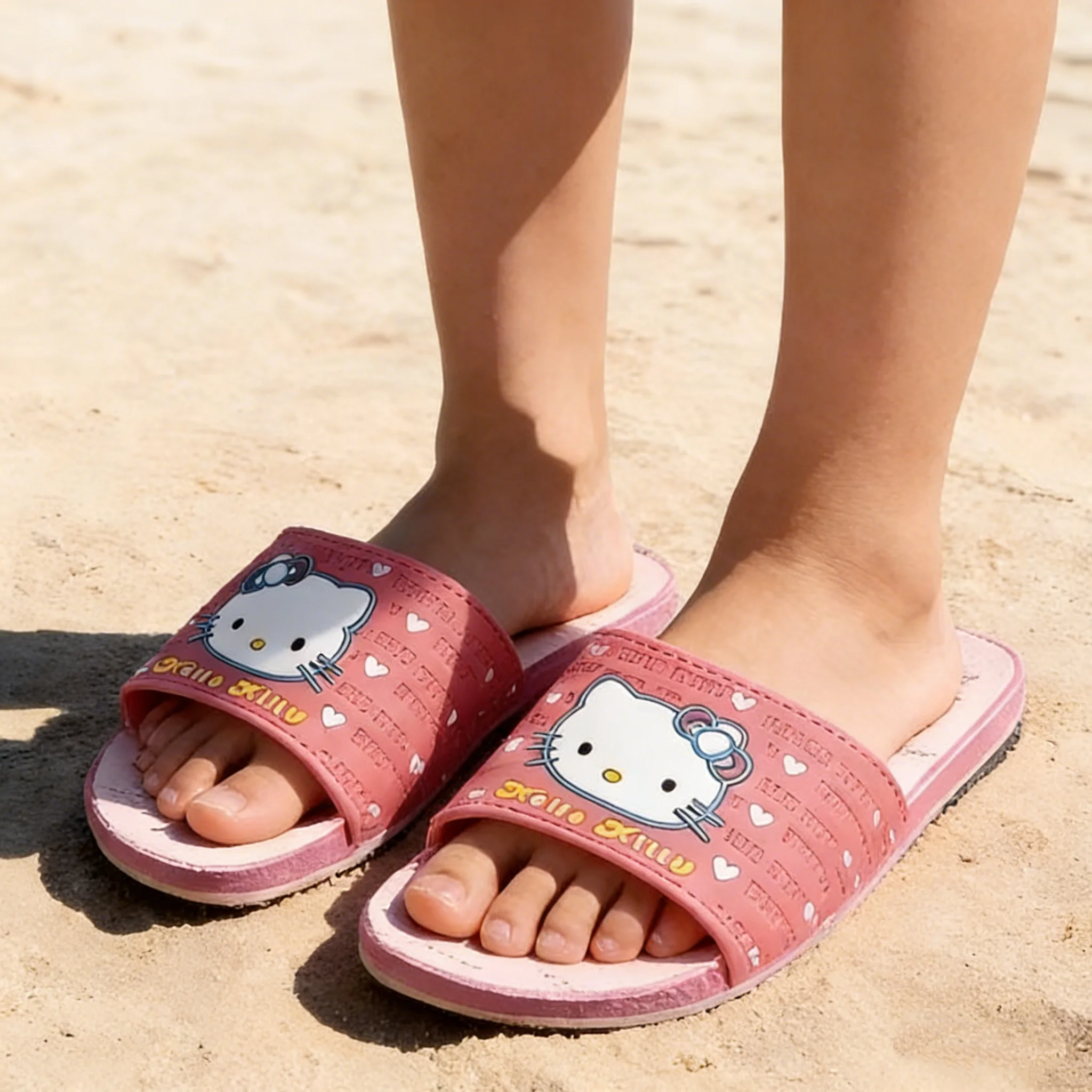 

Детская повседневная обувь ​ Пляжные тапочки с открытым носком, обувь для кошек из ЭВА, летняя обувь для девочек, нескользящая черная, красная обувь с мягкой подошвой, размер 35-39