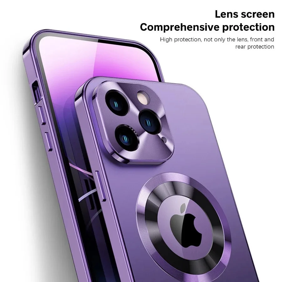 

For iPhone 16 15 14 13 12 Pro Max Full Aluminum Metal Magnetic Case Double-Sided Protection Shockproof Cover Screen Protector