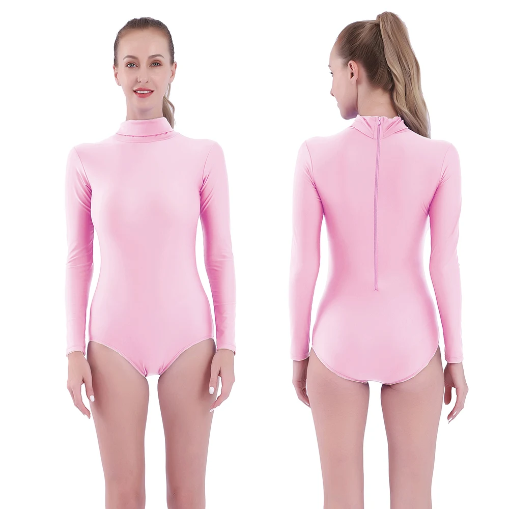 Aoylisey Turtleneck Long Sleeve Leotard Women Ballet Dance Gymnastics Girls Adult Ballerina Dancewear Bodysuit Costumes