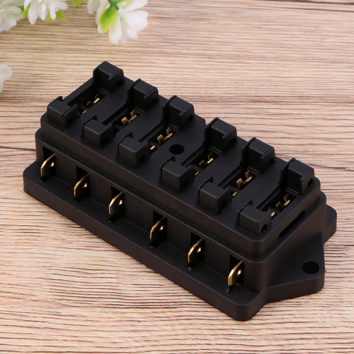 

6-Way Fuse Box Holder Block Automotive Electric With 2 Pre-Molded Holes Snap -Proof Vibration Resistant Tin-Plated