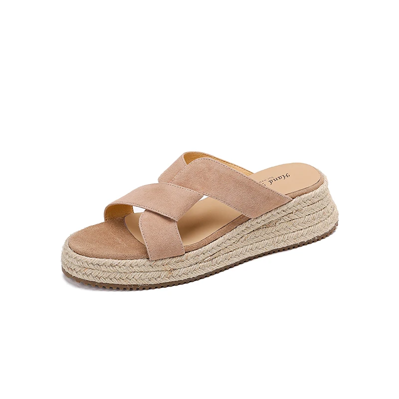 

Women Sandals Wedge Heels Shoes Sheepsuede Summer Sandals 2025 New Trend Peep Toe Casual Slippers Beach Shoes
