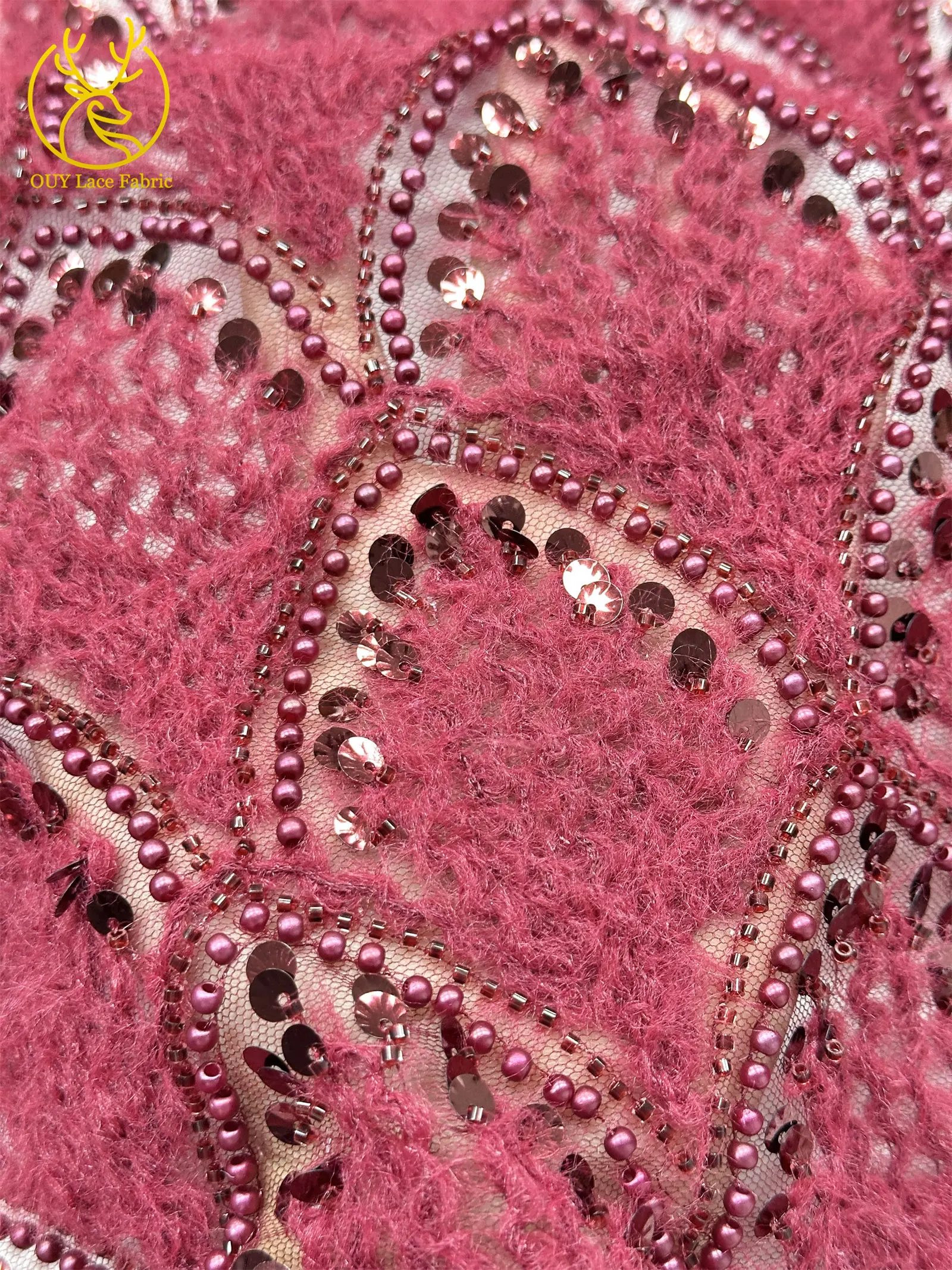 Hochwertiger 3D Nigerianischer Pailletten-Tüll-Spitzenstoff, 5 Yards, afrikanischer handgefertigter Perlen-Spitzenstoff für Damen-Partykleider zum Nähen – Detail 10