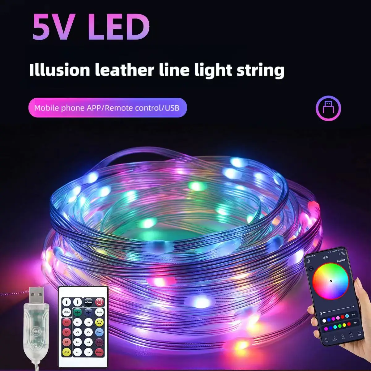 USB LED Strip Lights APP Control Color RGB Neon Strip Light Bluetooth Remote room lights decoration gaming room decoration leds