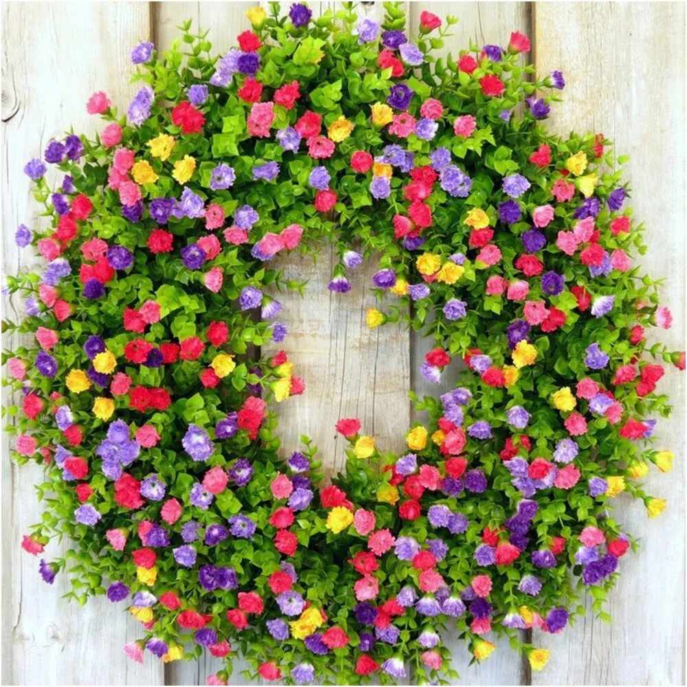 Couronne de fleurs artificielles pour porte d'entrée, décoration de vitrine, décor d'Halloween, simulation de document, printemps et été