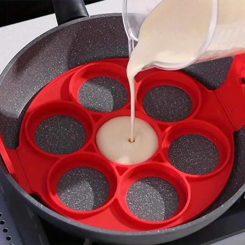 Silicone Pancake and Egg Molds, 7-Hole Non-Stick Baking Trays, Easy-to-Clean Breakfast Kitchen Tools, Suitable for Home and Rest