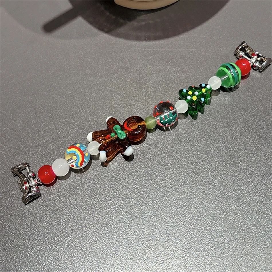 Рождественский ремешок для Xiaomi Mi Band 10 9 8 Pro Miband 9Pro 8 Pro Пряничный эластичный браслет из смолы с бисером, браслет для часов