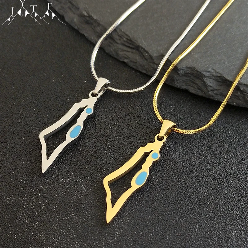 Israel Palestine Country Map Pendant Necklace Neck Chain for Women Men Stainless Steel Country Geography Jewelry Gift Wholesale
