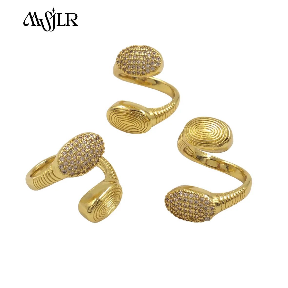 MVR092   2024 18K Gold Plated Full Of Zircon Inlaid Snake Shaped Adjustable Double End Ring For Women Daily Decoration