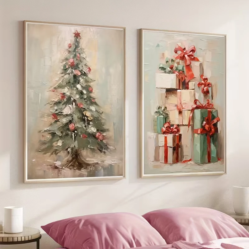 

2pcs Christmas Tree Winter Art Prints, Christmas Gifts, Wall Art, Winter Christmas Holiday Canvas Posters, Home Decoration