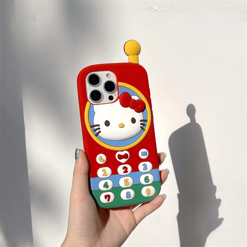 Phone Case for iPhone 17 Pro Max 16 15 14 13 Pro 12 Pro Max 3D Cartoon Hello Kitty Retro Phone Stereoscopic Soft Silicone Cover