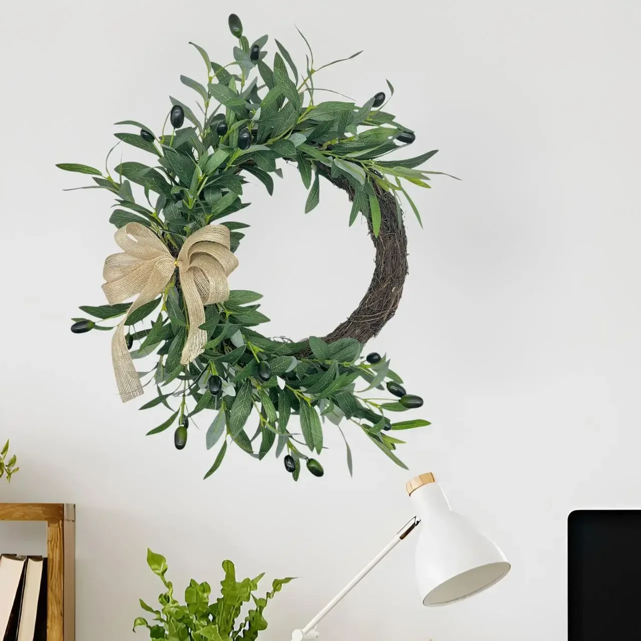 

2025 горячий весенне-летний венок с оливковым бантом, имитация венка, подвесной на дверь, настенный домашний фермерский дом, украшение