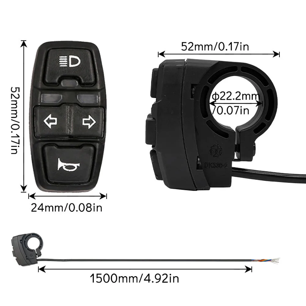 3in1 Electric Bike Scooter Switch Headlight Turn Signal Horn Switch 36V/48V ON/OFF Control Switch Waterproof