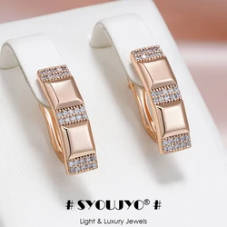 SYOUJYO Vintage 585 Rose Gold Color Square Earrings For Women Natural Zircon Pave Setting Trendy Jewelry