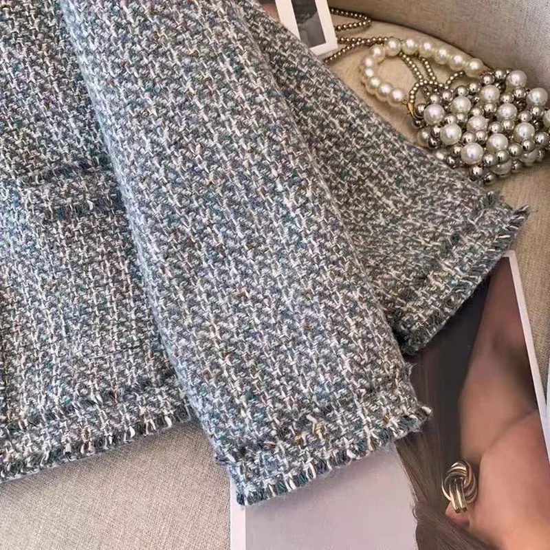 Retro Tassel Tweed Women Jacket Y2K Loose Streetwear Stitching Crop Coats Y2K Winter Thick All Match Single Breasted Outwear New