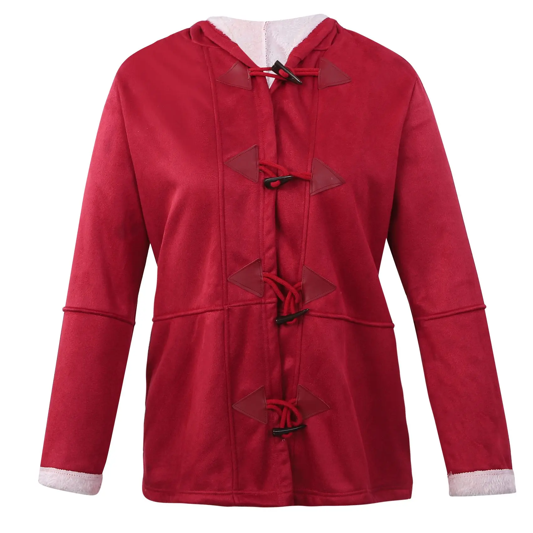 Abrigos de invierno de manga larga de imitación para mujer, chaqueta suelta de doble botonadura, abrigos con bolsillos, rojo vino, L