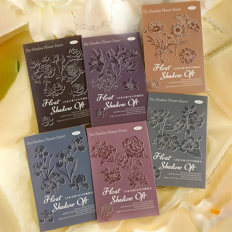 1Pack/2Pack Floating Flower 10 Sheets Set 3D Pressed DIY Art Creation Materials Vintage Scrapbook Embossed Botanical Stickers