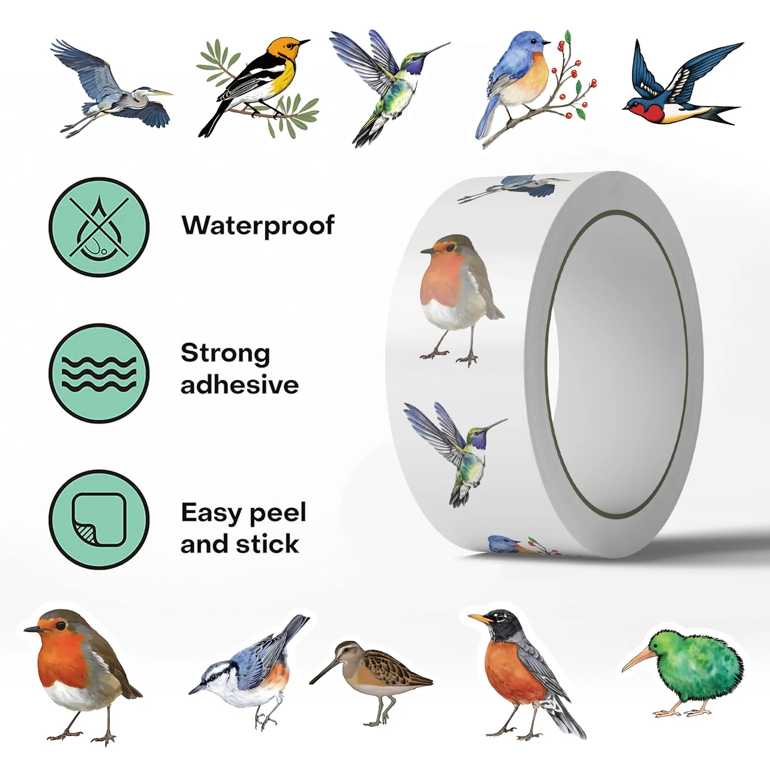 500pcs/roll Cute Colored Birds Cartoon Graffiti Stickers DIY Phone Guitar Laptop Notebook Suitcase Waterproof Sticker Kids Toy image 2