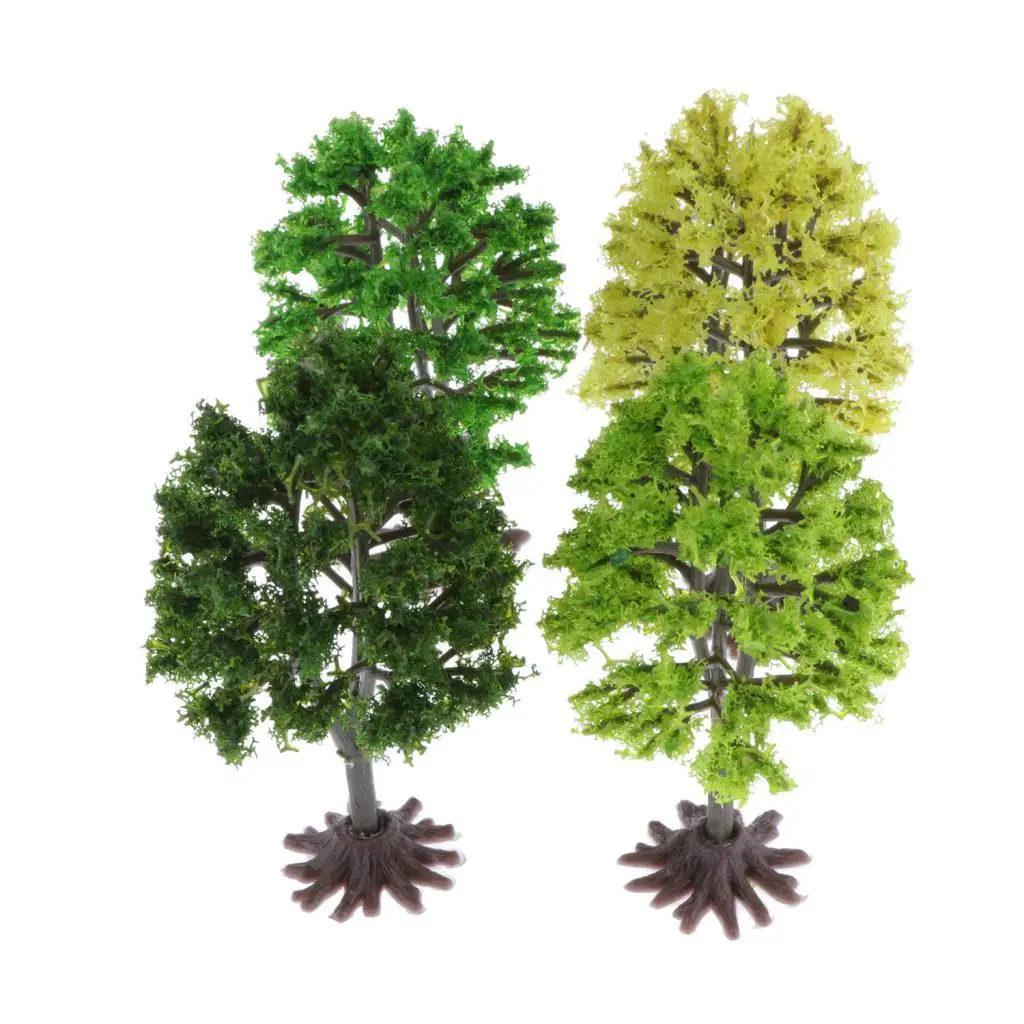 4 Pieces 9cm Length HO OO Scale Trees Miniature Green Garden Plants Model