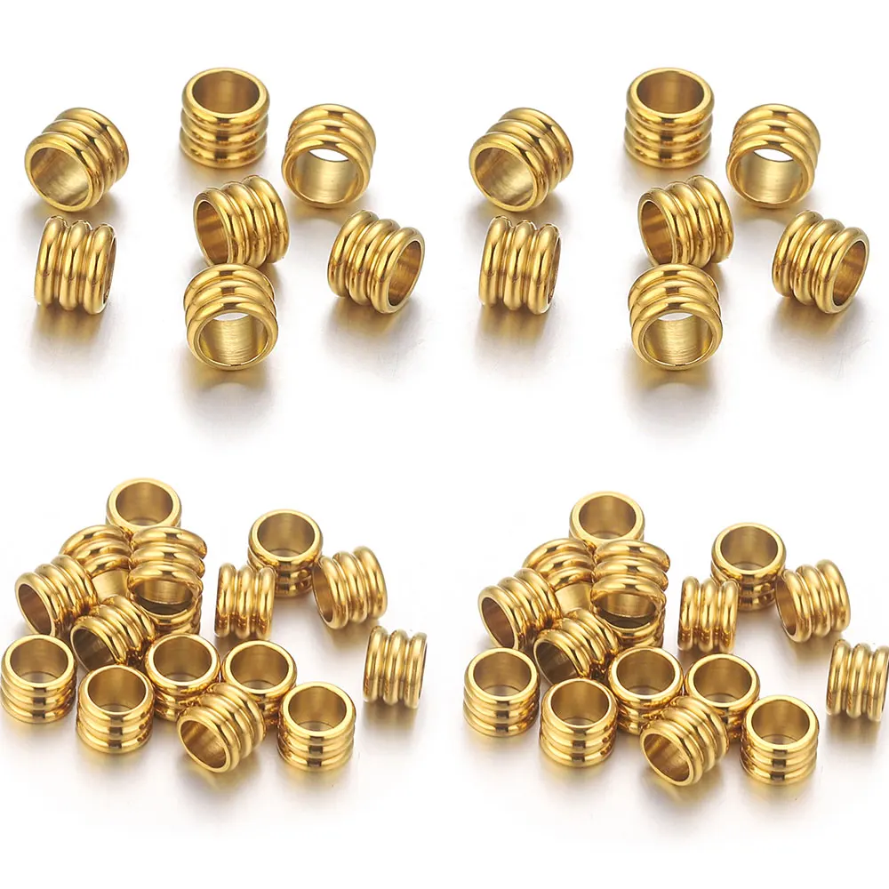 20PCS Lot Stainless Steel Beads for Bracelet Big Hole Tube Loose Spacer Fat  HairJewelry Making Bead Materials Craft Wholesale
