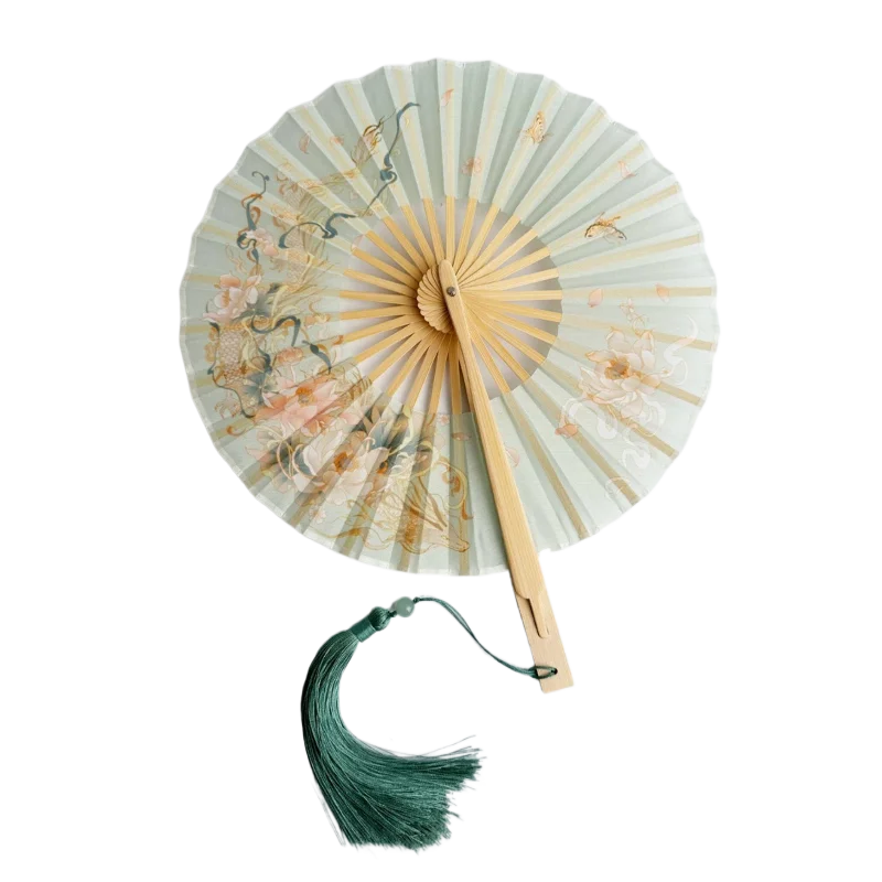 

Hot Stamping Koi Folding Fan Ancient Style Handmade Round Fan Hanfu Cheongsam Runway Women Girls Hand Fans Children Windmill Fan