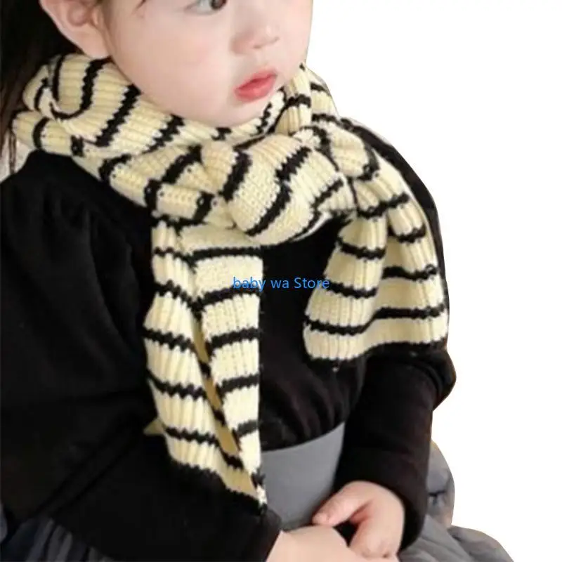 وشاح شتوي محبوك دافئ للأطفال مع صوف مخطط للأولاد والبنات 4XBD #2