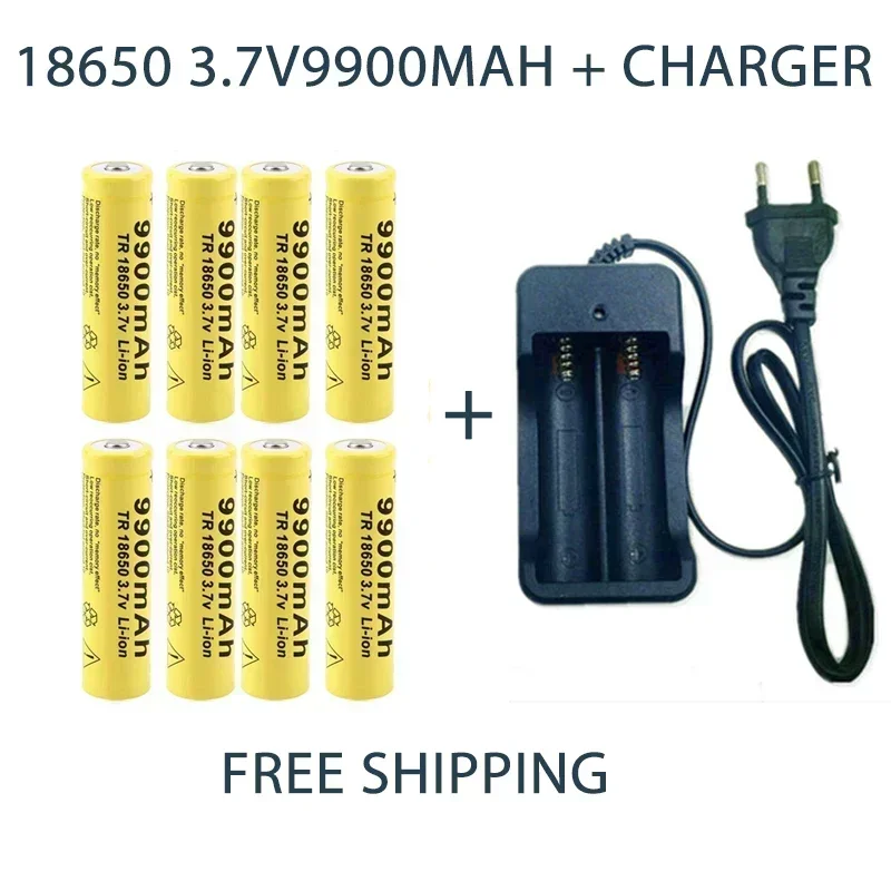 New Fast charging 3.7V 18650 9900mAh rechargeable battery high capacity lithium-ion Battery for flashlight Toy battery+charger