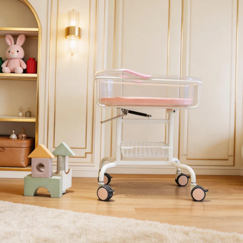 Cradle Cart Neonatal Crib Stroller with Clear Cradle and Storage Basket