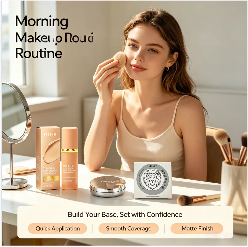 Compact Long Lasting Full Coverage Matte Foundation Powder Set with Oil Control - Party Stage Festival Prom Makeup Kit
