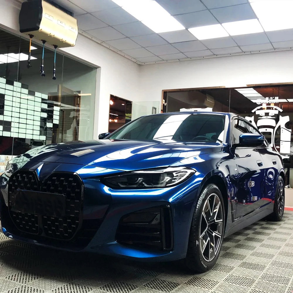 Car Sticker Shadow Blue Metallice Car Wrapping Film PET Sticker Bubble Free Auto Decals Car Accessories Exterior Interior