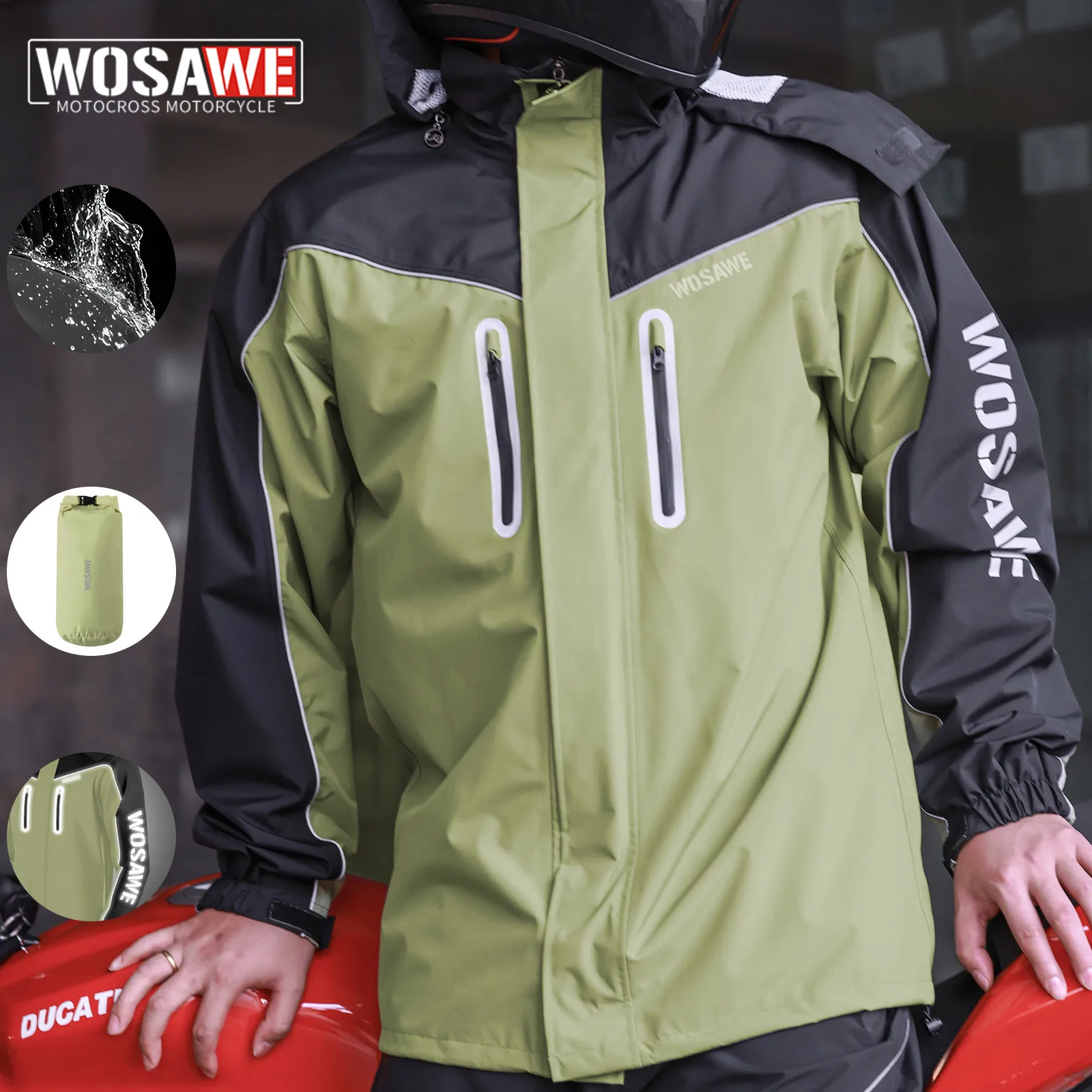

WOSAWE Motorcycle Raincoat Split Men Women Riding Rain CoatAnti-storm Locomotive Rain Cape Whole Body Waterproof